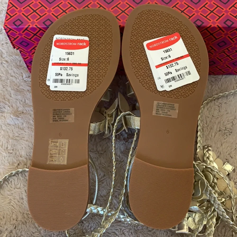 New! Tory Burch Gladiator Tie Sandals in Gold color